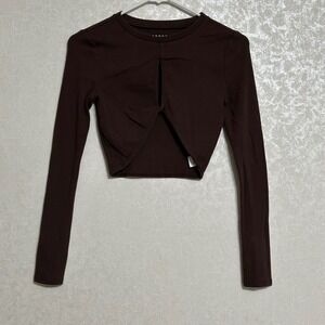 Aeropostale Brown Long Sleeve Twist-Front Crop Top Tiny Top Casual‎ Tee Shirt S